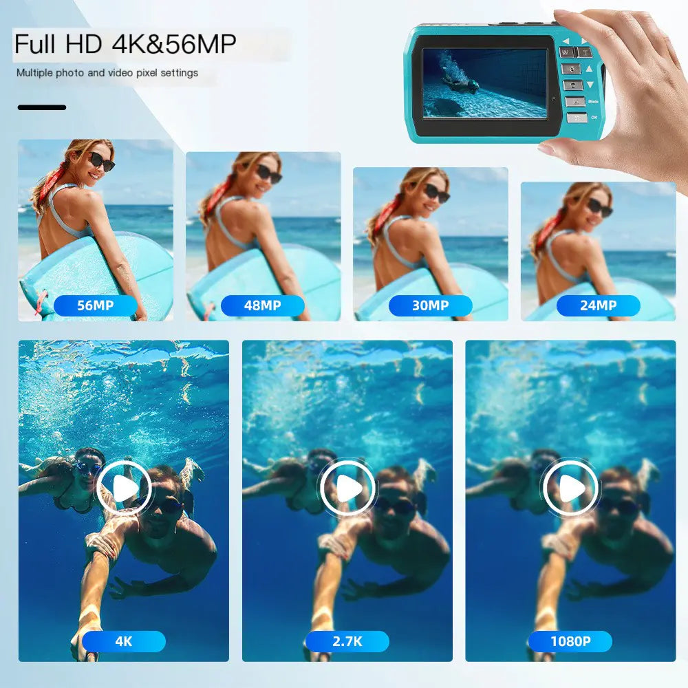 4K Digital Camera with Dual LCD Screens and Waterproof